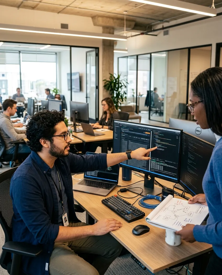 Profesional de Sistemas Computacionales trabajando en un entorno tecnológico